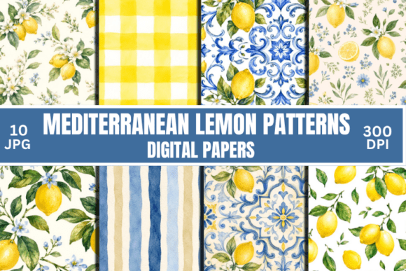 Lemon Watercolor Digital Paper Patterns