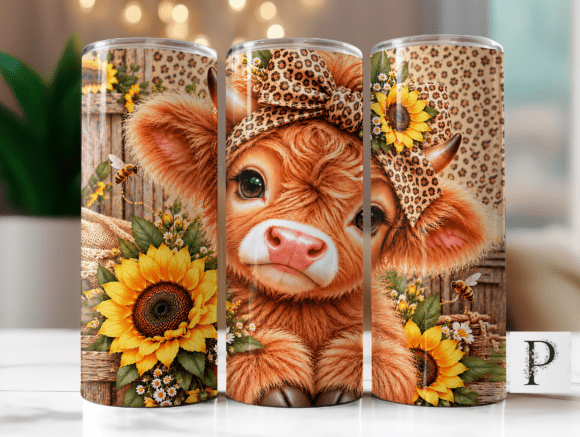 Leopard Highland Cow Tumbler Wrap