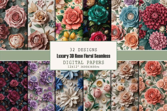 Luxury 3D Rose Floral Seamless Pattern