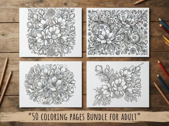 Magnolia Floral Coloring Pages Bundle