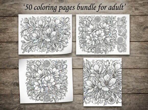Magnolia Floral Coloring Pages Bundle