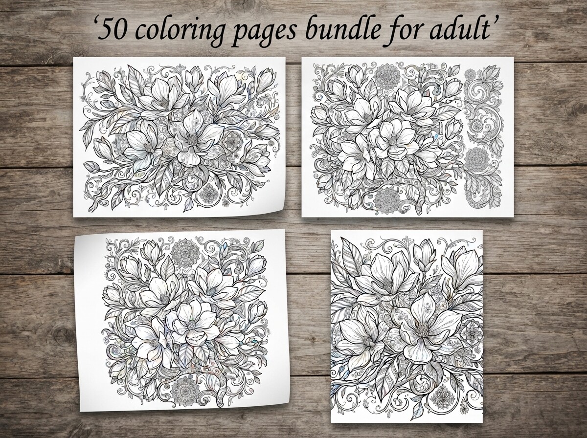 Magnolia Floral Coloring Pages Bundle