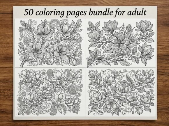 Magnolia Floral Coloring Pages Bundle