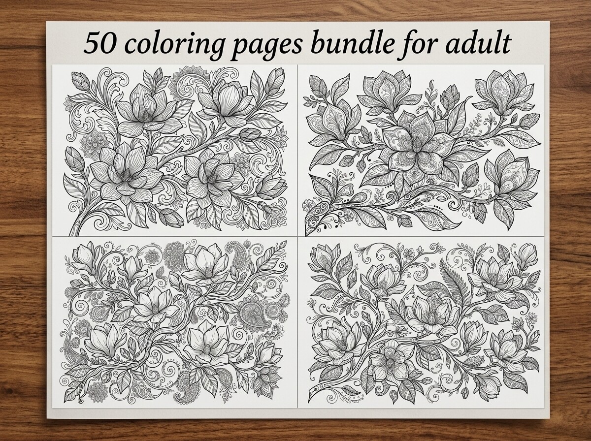 Magnolia Floral Coloring Pages Bundle