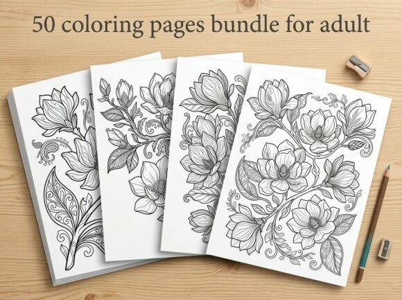 Magnolia Floral Coloring Pages Bundle