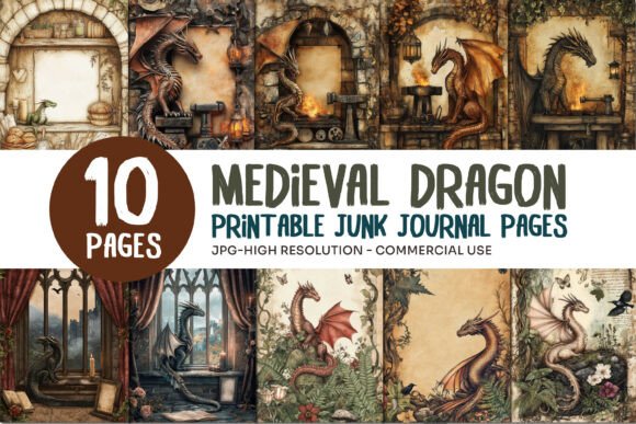 Medieval Dragon Junk Journal Pages