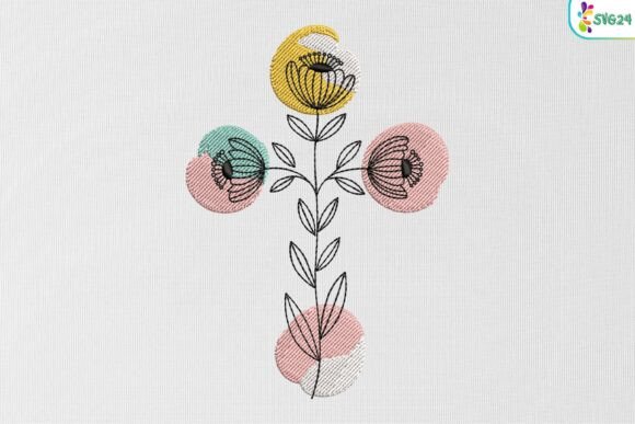Modern Flower Line Art Cross