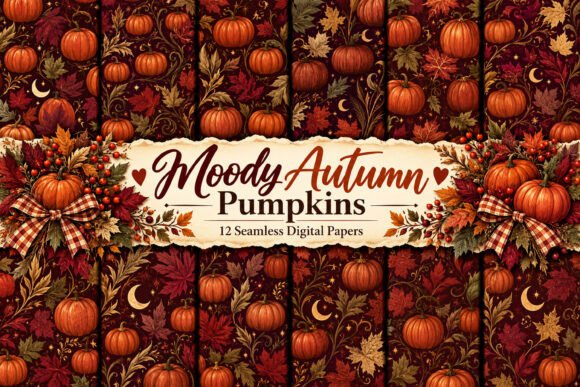 Moody Autumn Pumpkins Digital Papers
