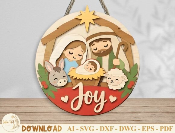 Nativity Christmas Door Hanger SVG (Design 1) laser cut file