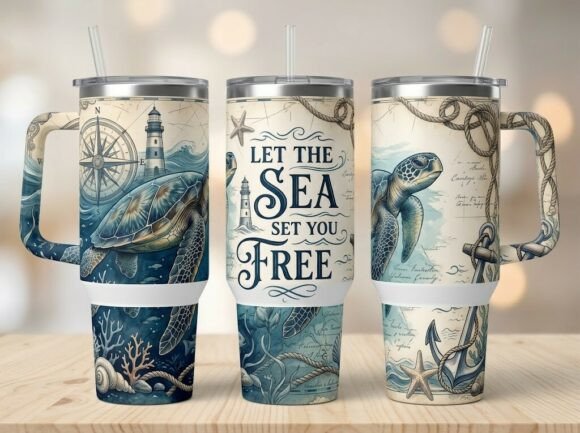 Nautical Ocean Sea Turtle Tumbler Design