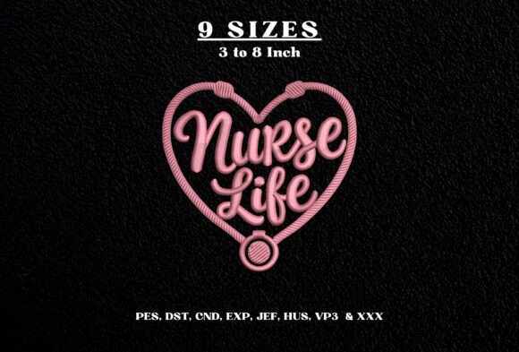Nurse Life Embroidery Design Heart DST