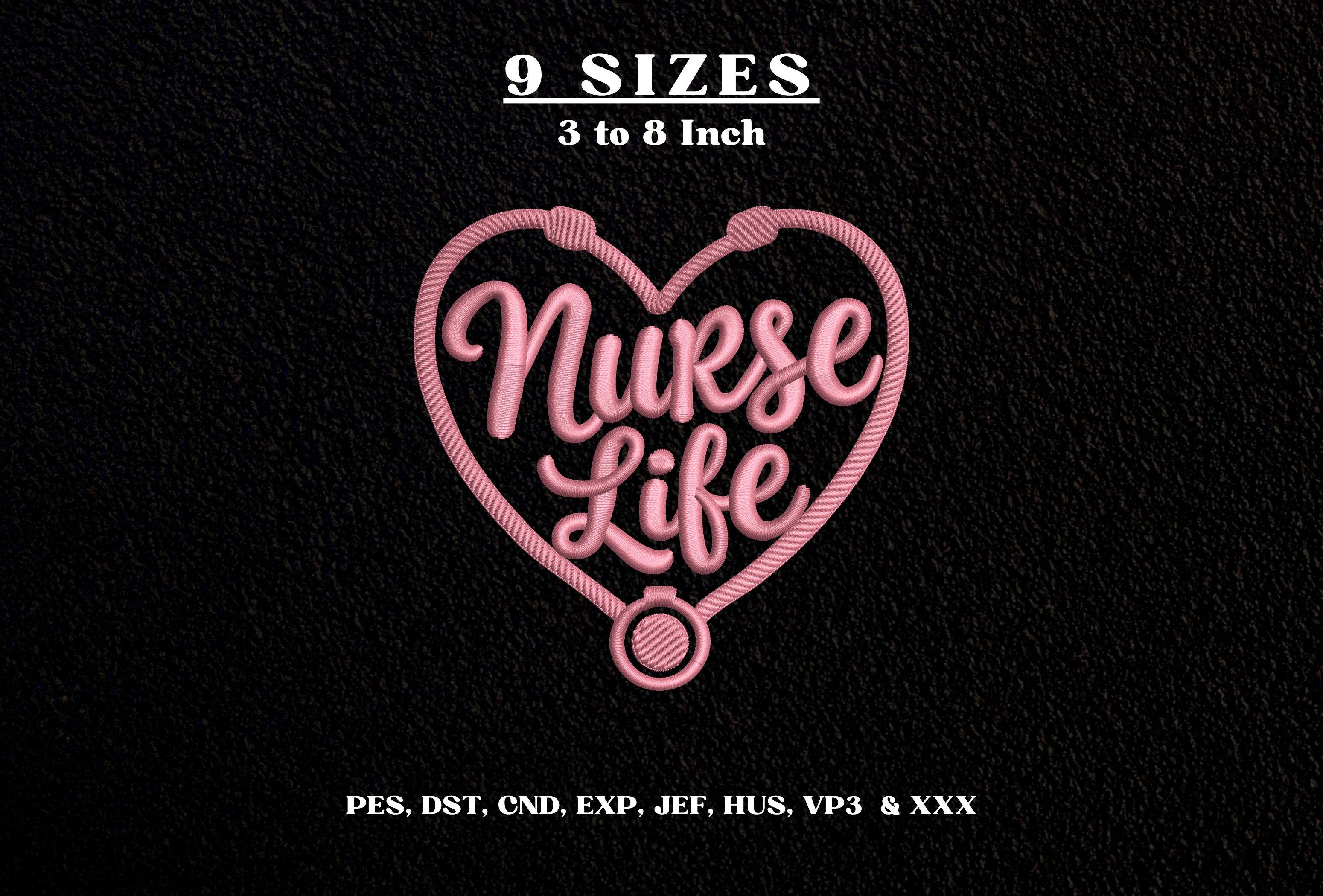Nurse Life Embroidery Design Heart DST