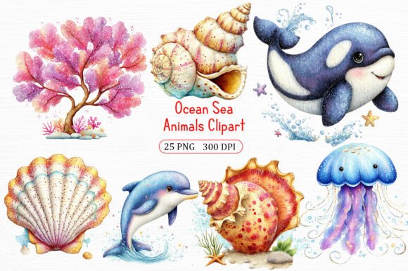 Ocean Sea Animals Clipart Design Pack