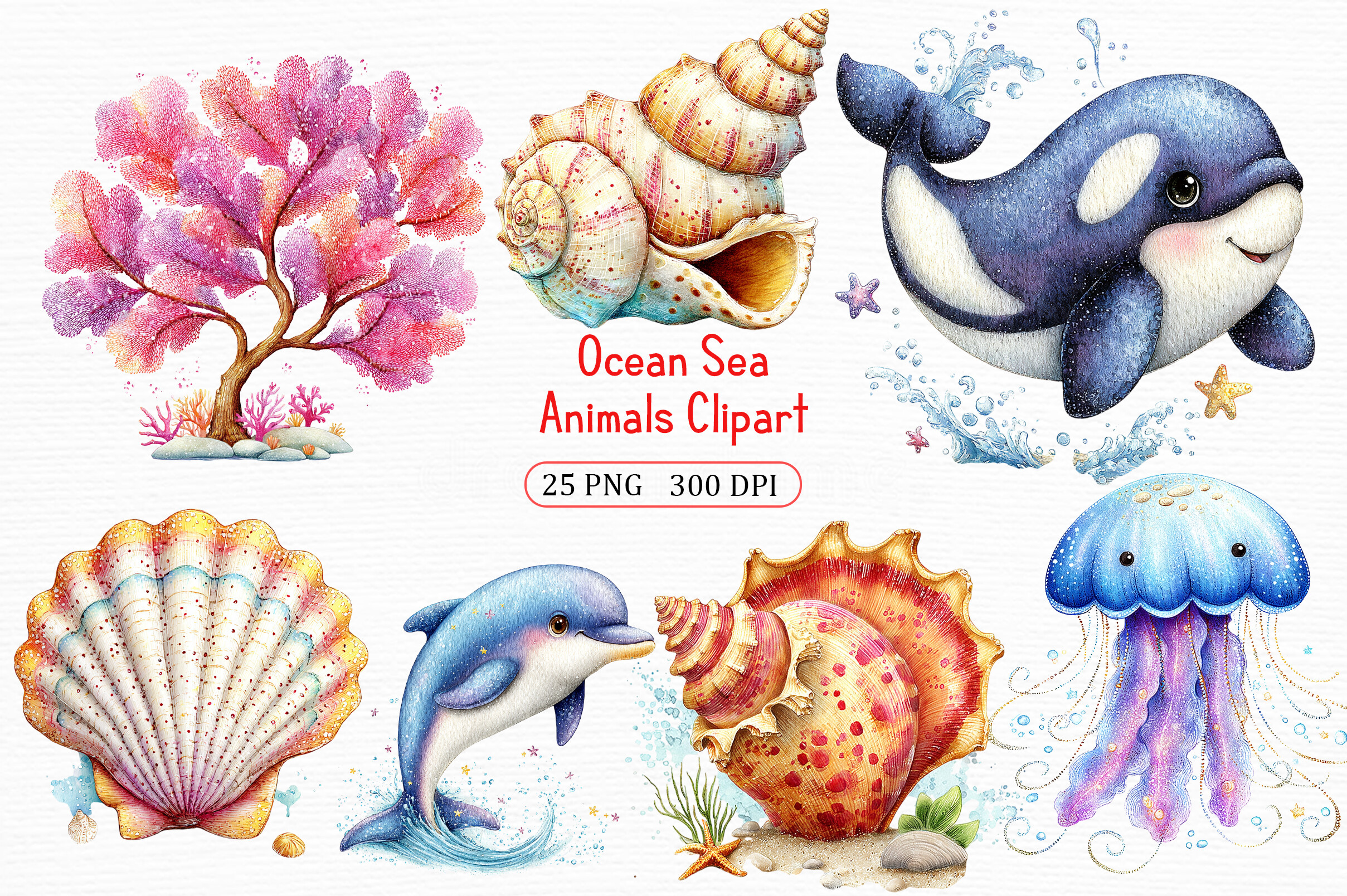 Ocean Sea Animals Clipart Design Pack