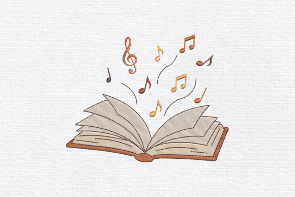 Open Music Book Embroidery Design