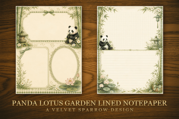 Panda Lotus Garden Lined Notepaper