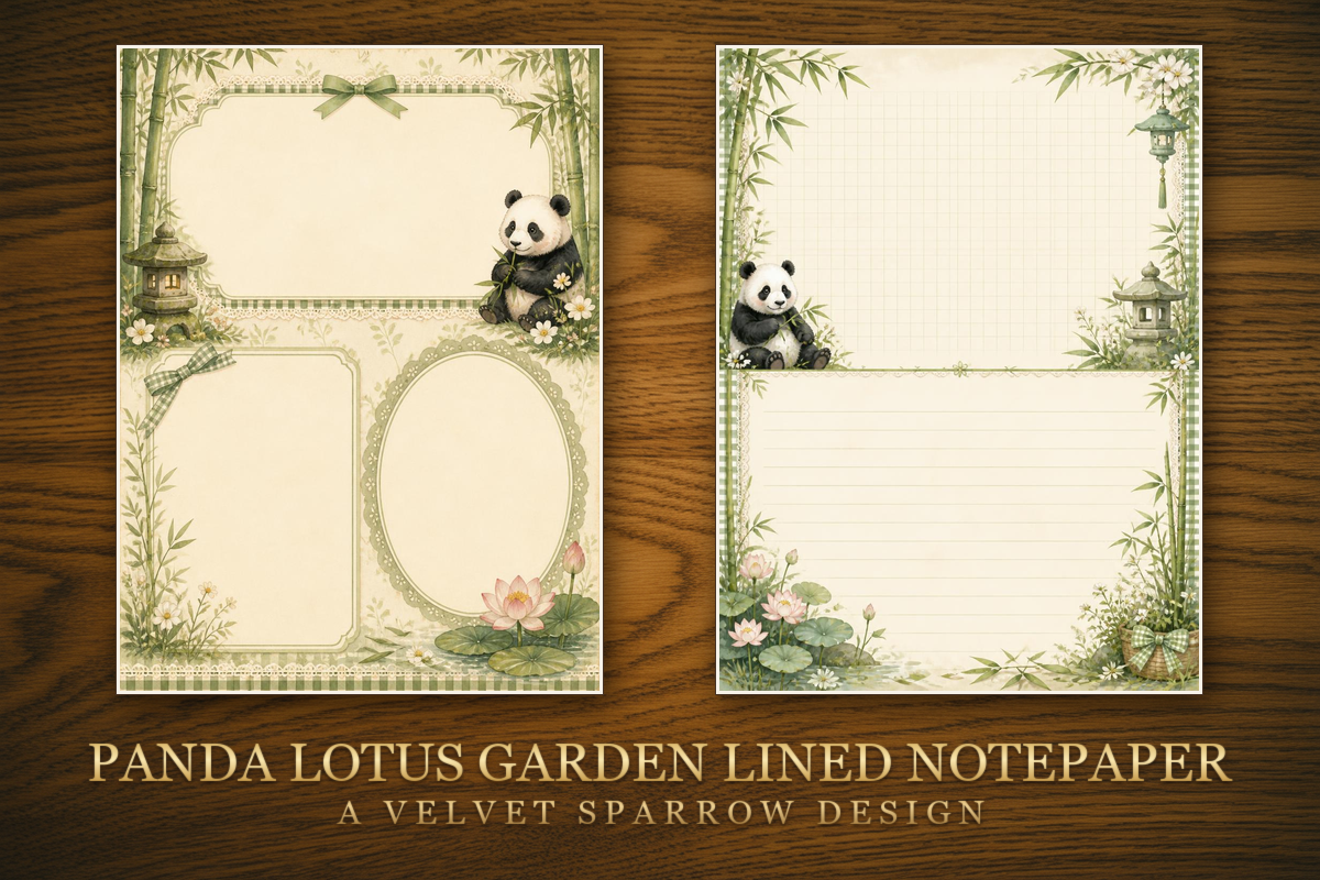 Panda Lotus Garden Lined Notepaper