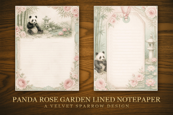 Panda Rose Garden Lined Notepaper
