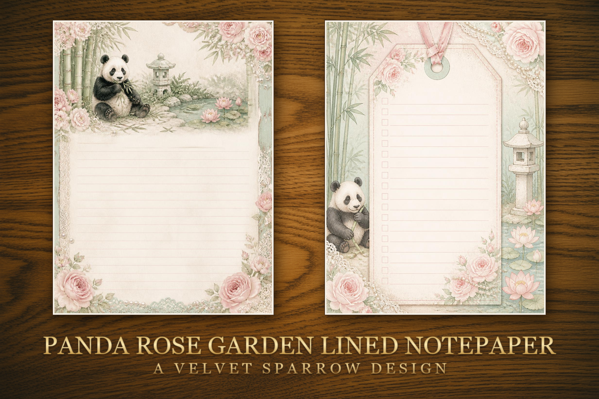 Panda Rose Garden Lined Notepaper