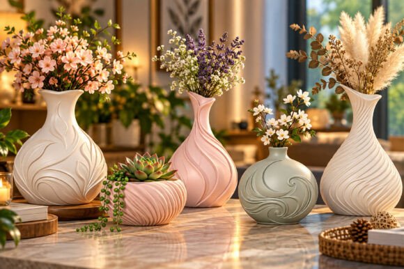 Pastel Decorative Vase STL Set - 5 3D Printable Vase & Planter Models - Image 2