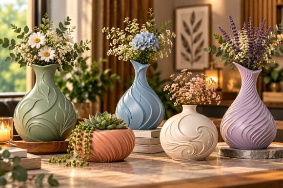 Pastel Decorative Vase STL Set - 5 3D Printable Vase & Planter Models - Image 3