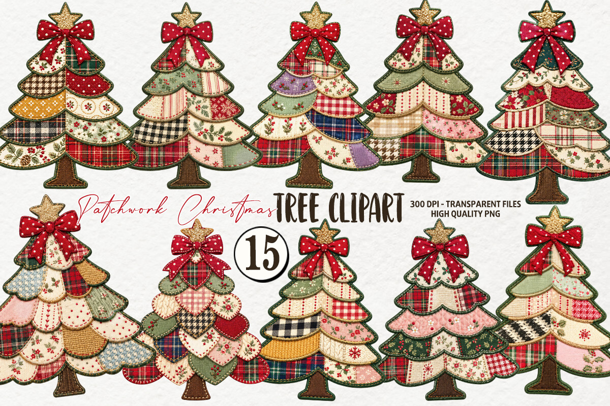 Patchwork Christmas Tree Clipart PNG