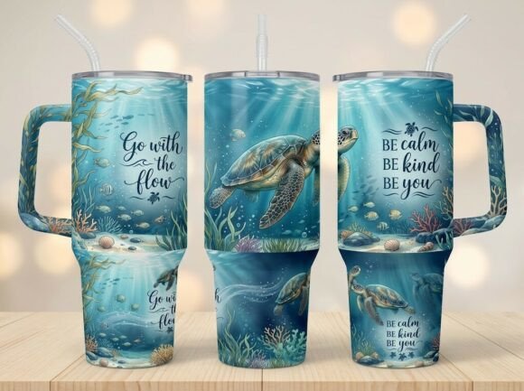 Peaceful Sea Turtle Quote Tumbler Design