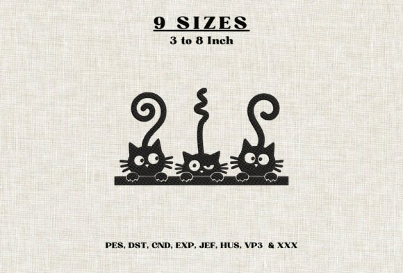 Peeking Black Cats Embroidery Design DST