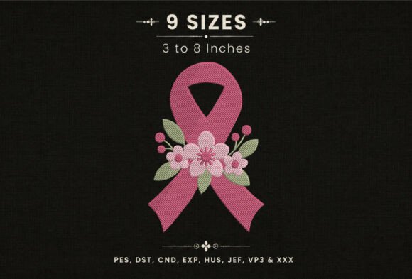 Pink Awareness Ribbon DST PES Embroidery
