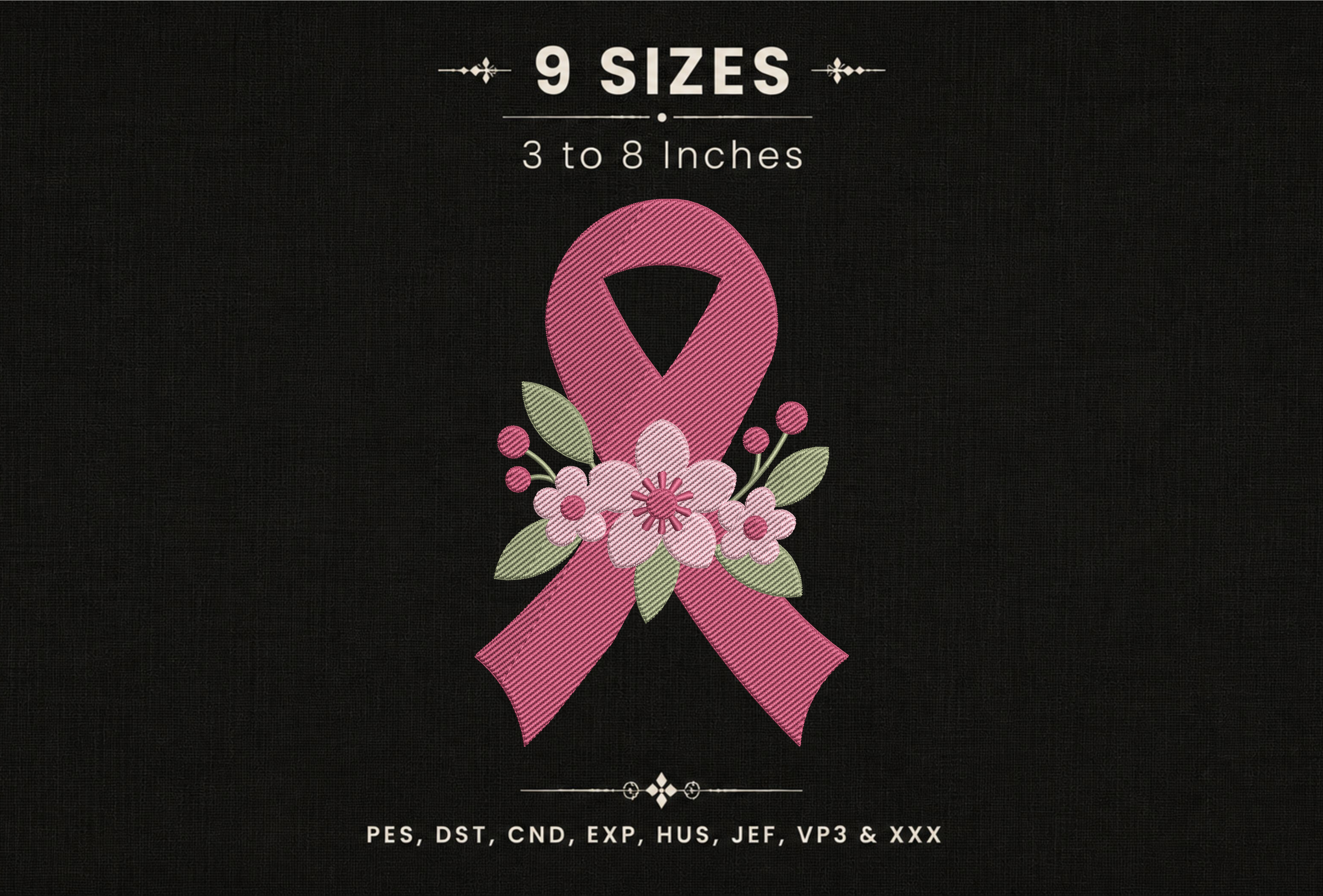 Pink Awareness Ribbon DST PES Embroidery