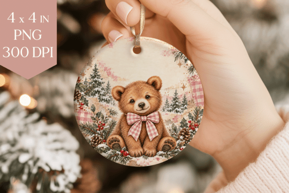 Pink Bear Christmas Ornament PNG