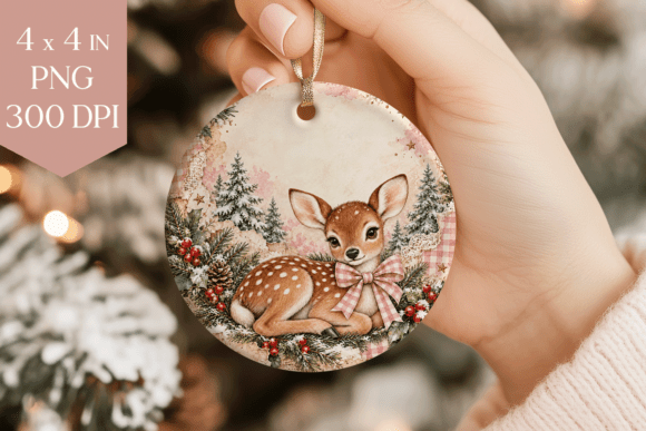 Pink Deer Christmas Ornament PNG