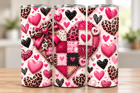 Pink Patchwork Hearts Tumbler Wrap