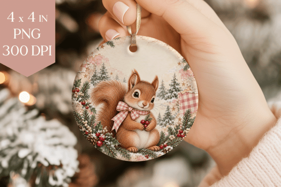 Pink Squirrel Christmas Ornament PNG
