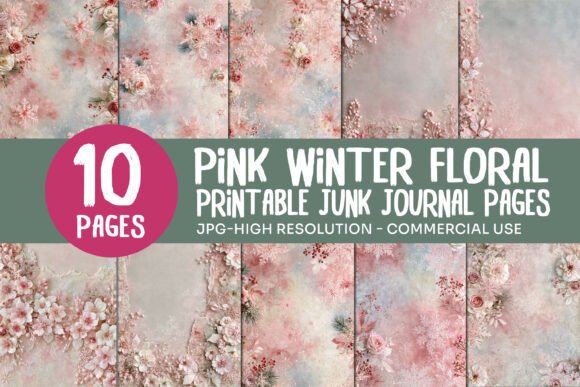 Pink Winter Floral Junk Journal Pages