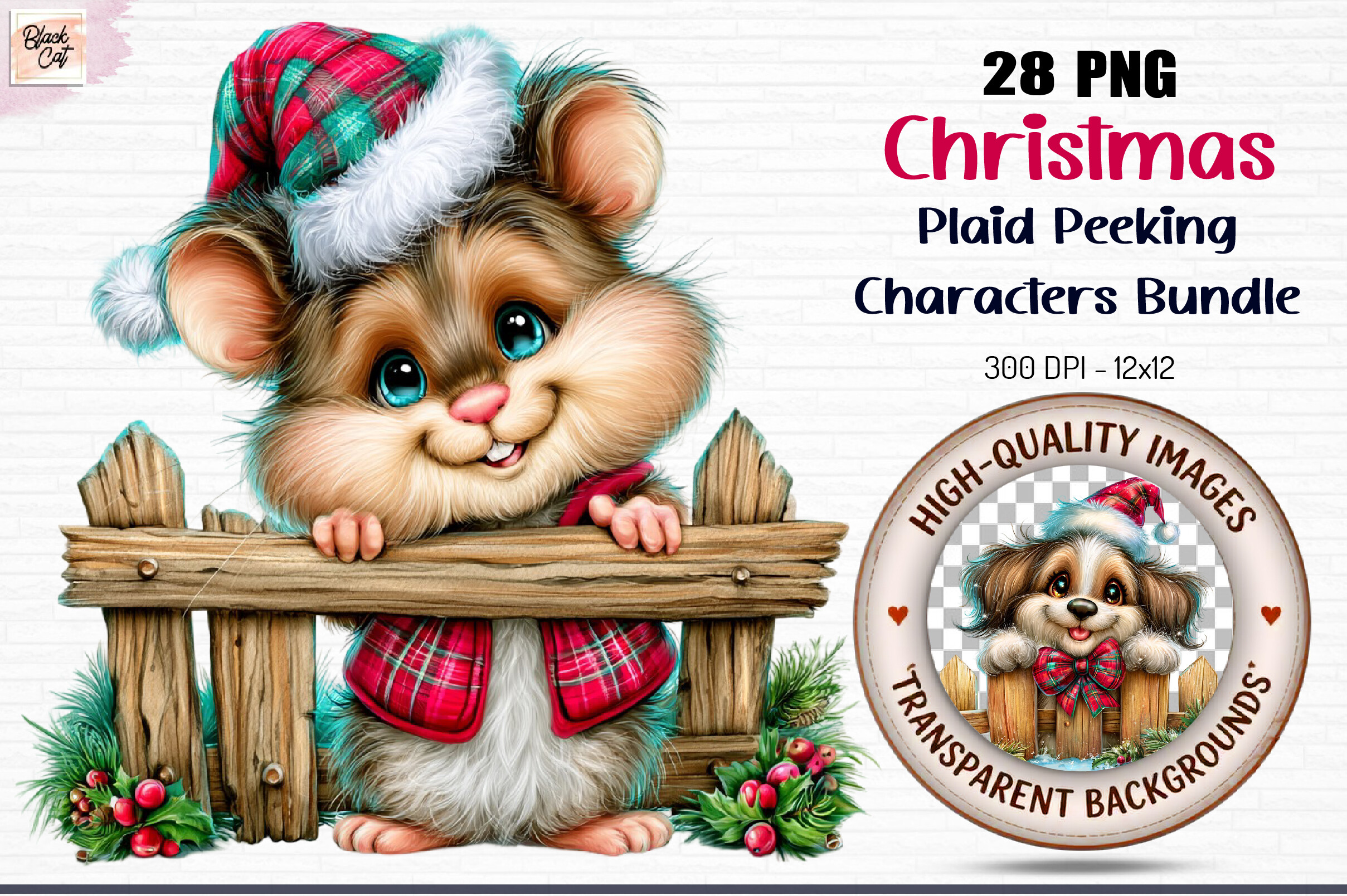 Plaid Christmas Peeking Characters PNG