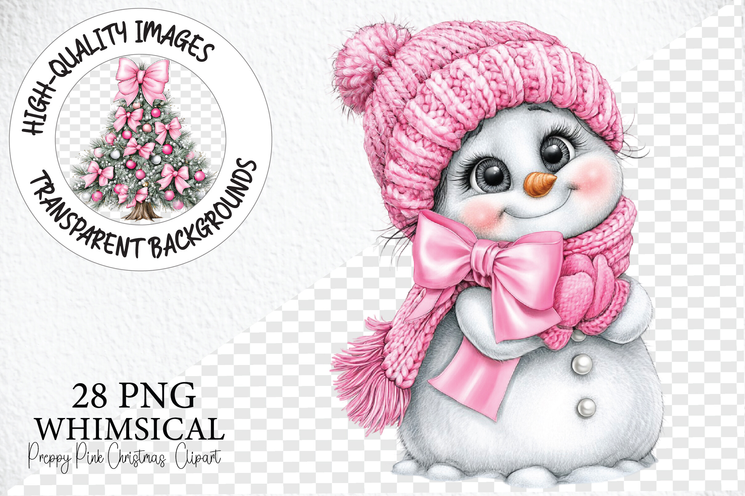 Preppy Pink Christmas PNG Clipart Bundle