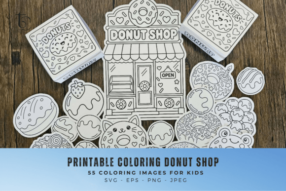 Printable Coloring Donut Shop for Kids