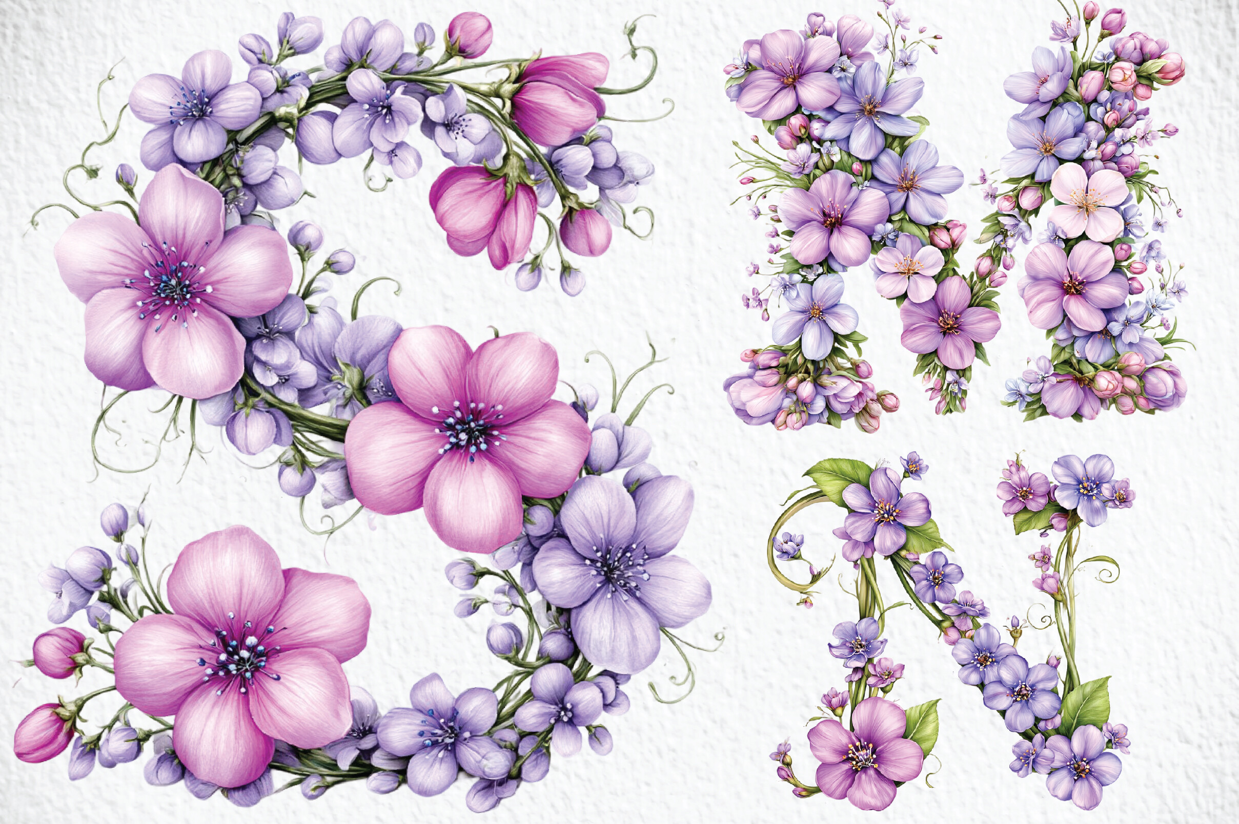 Purple Spring Flower Alphabet PNG Bundle