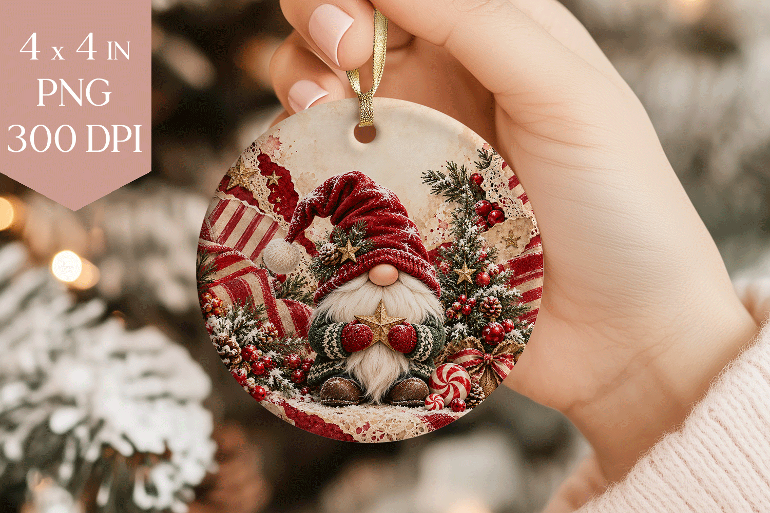 Red Christmas Gnome Ornament PNG