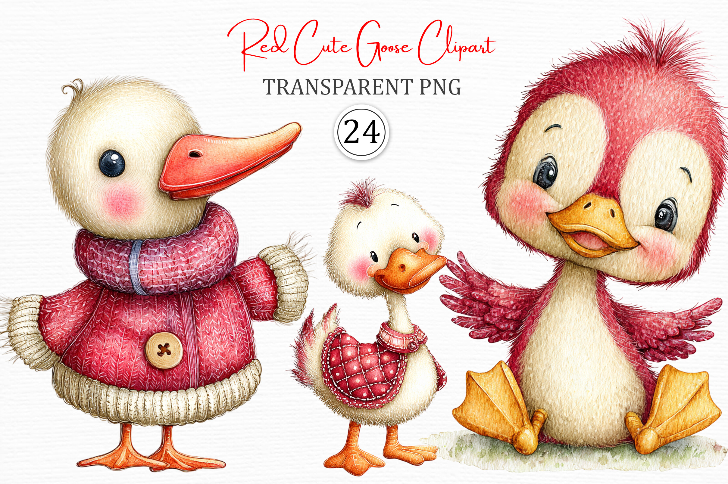 Red Goose Clipart Set