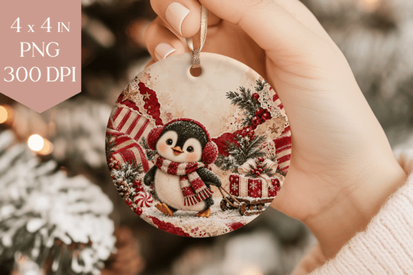 Red Penguin Christmas Ornament PNG
