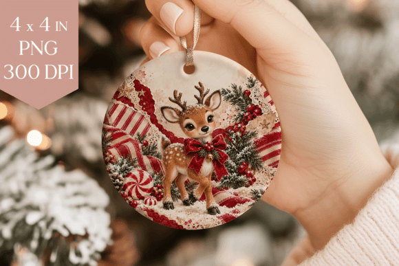 Red Reindeer Christmas Ornament PNG