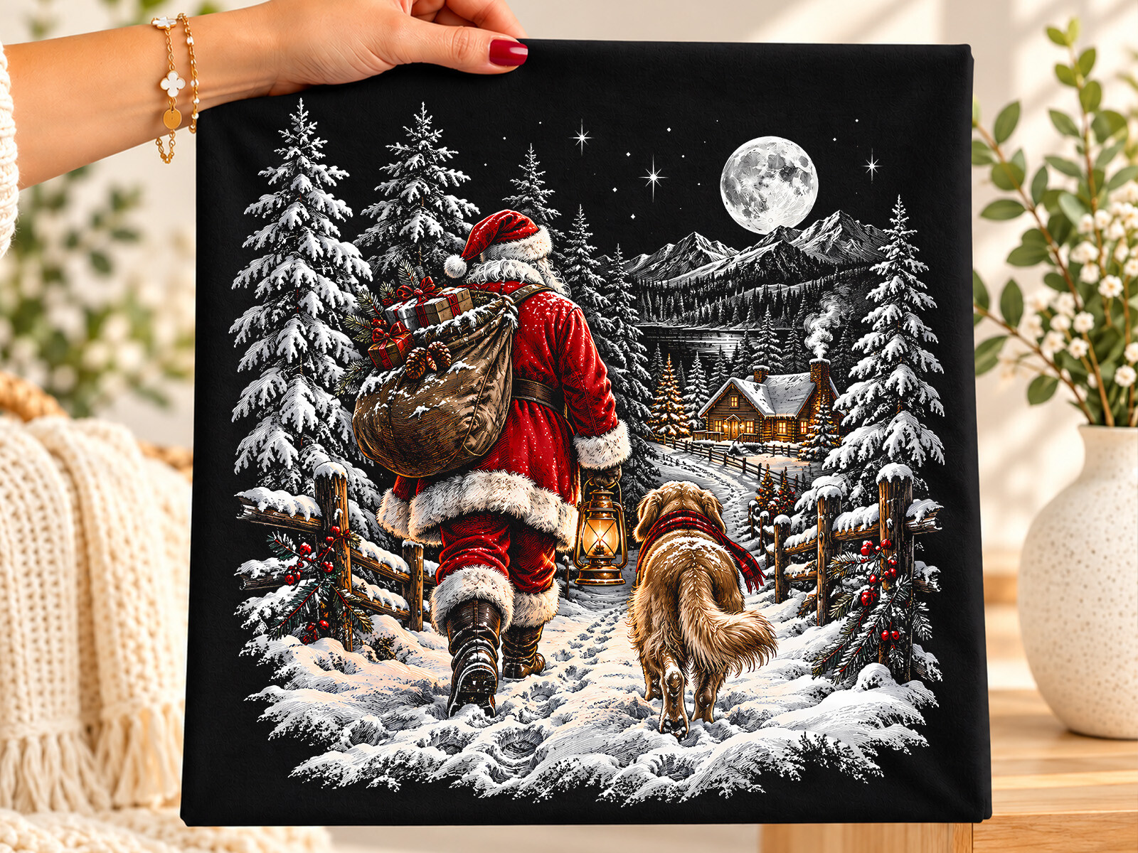 Retro Christmas Santa Claus with Dog PNG