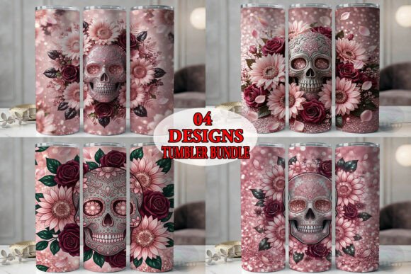 Rose Gold Sugar Skull Tumbler Bundle