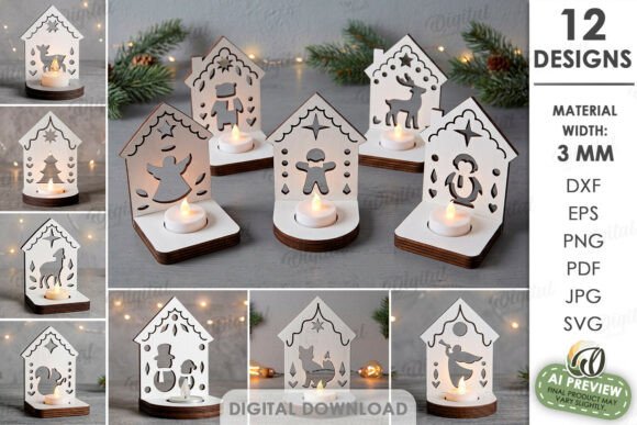 Scandi Christmas Candle Holders Bundle laser cut file