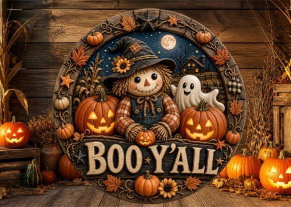 Scarecrow Boo Yall Halloween Door Sign