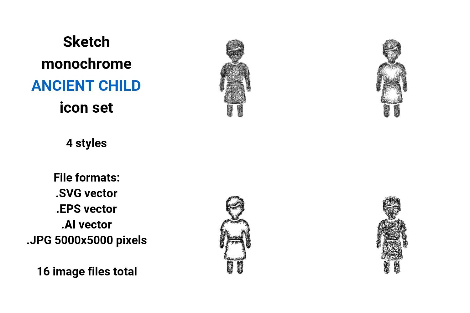 Sketch Ancient Child Icon Set