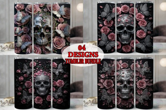 Skull Pink Roses Butterfly Tumbler