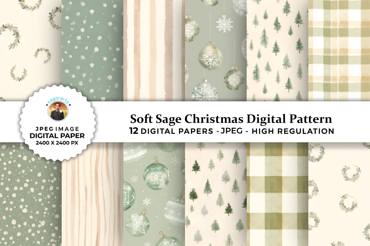 Soft Sage Christmas Digital Patterns